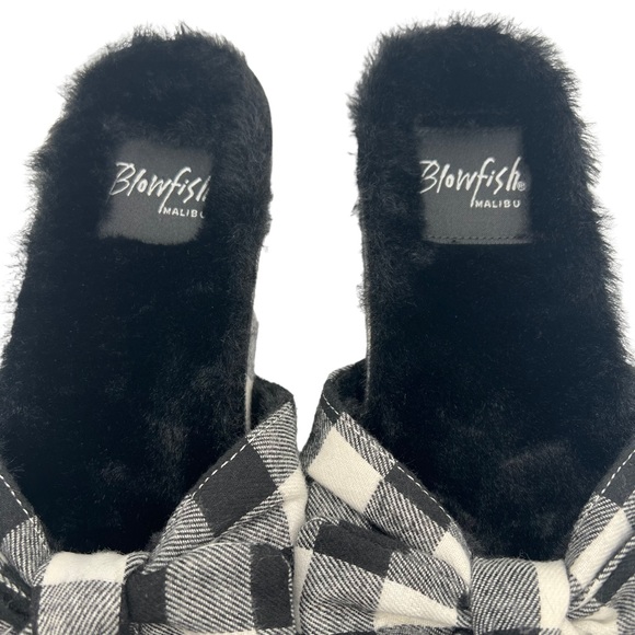 NEW Blowfish Malibu Plaid Fur Lined Slip On Sandals Slides Gangnam Print Sz 8or9 - Picture 5 of 9